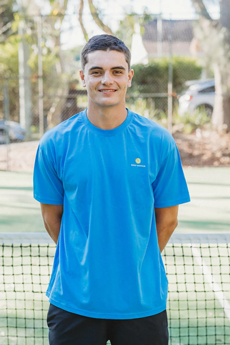 Lightweight Blue Tee in Tennis Court