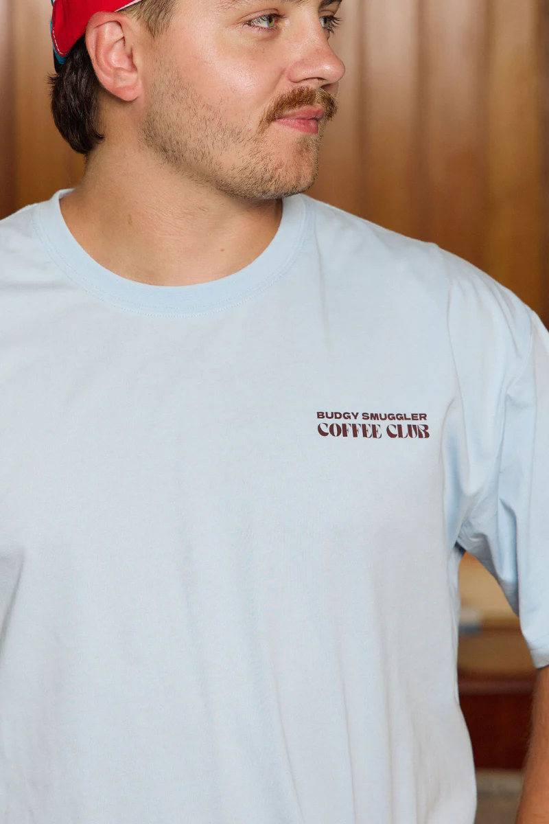 Lightweight Light Blue Tee with Coffee Club - Image 4