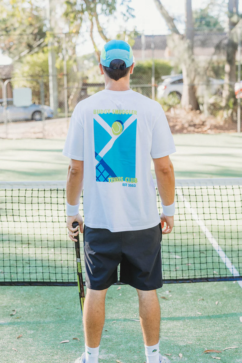 Lightweight White Tee in Tennis Court - Image 3