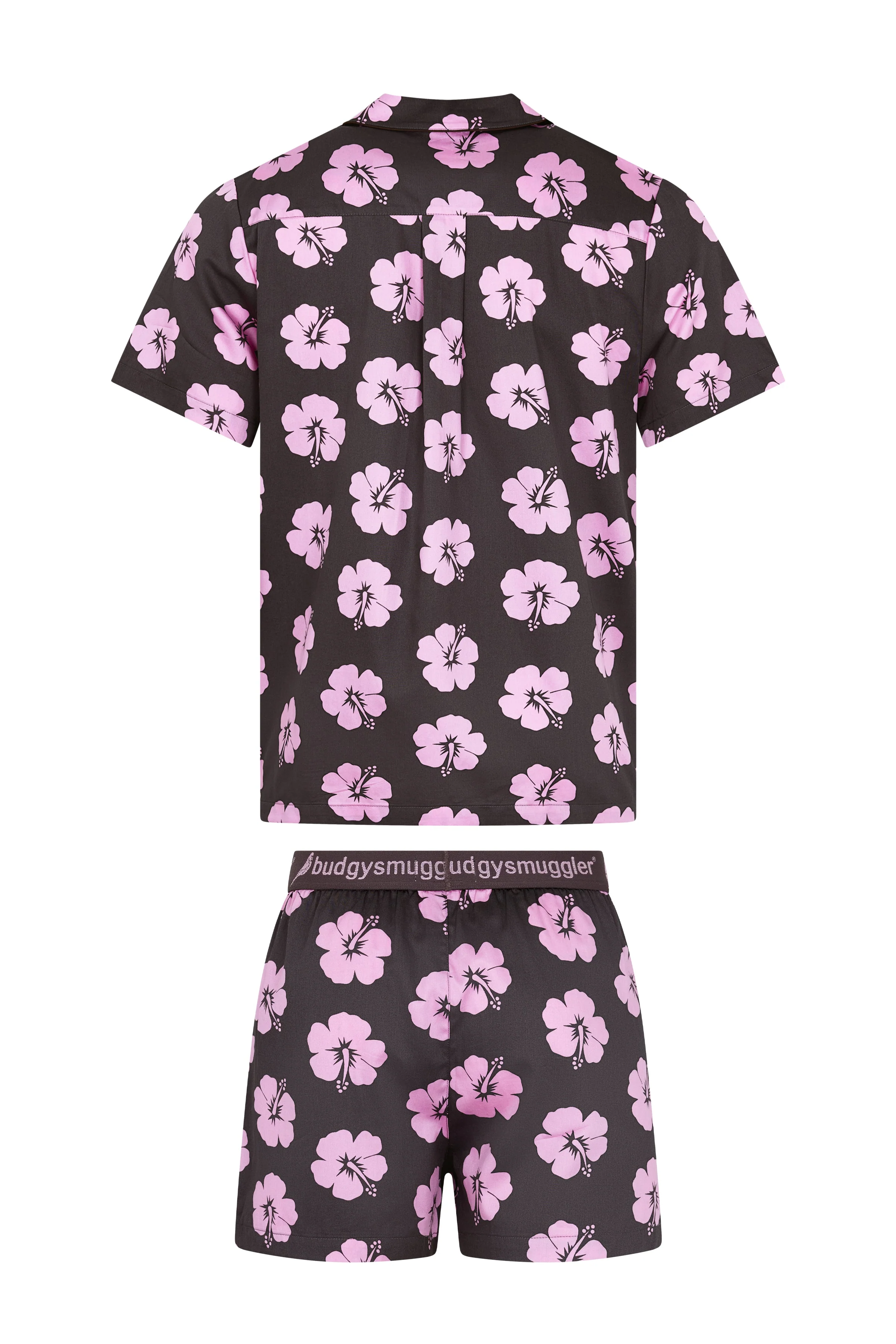 Men's Pyjama Set in Brown and Pink Hibiscus - Image 4