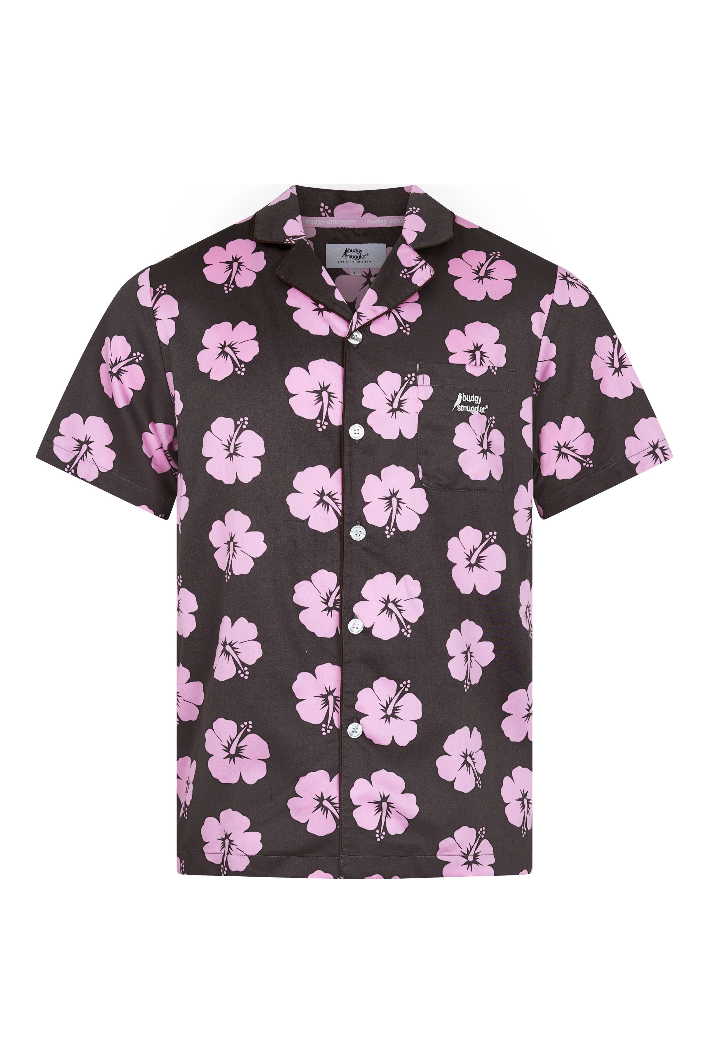 Men's Pyjama Set in Brown and Pink Hibiscus - Image 6