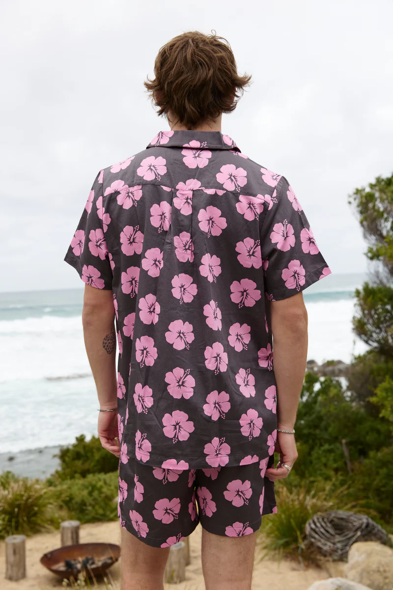 Men's Pyjama Set in Brown and Pink Hibiscus - Image 9