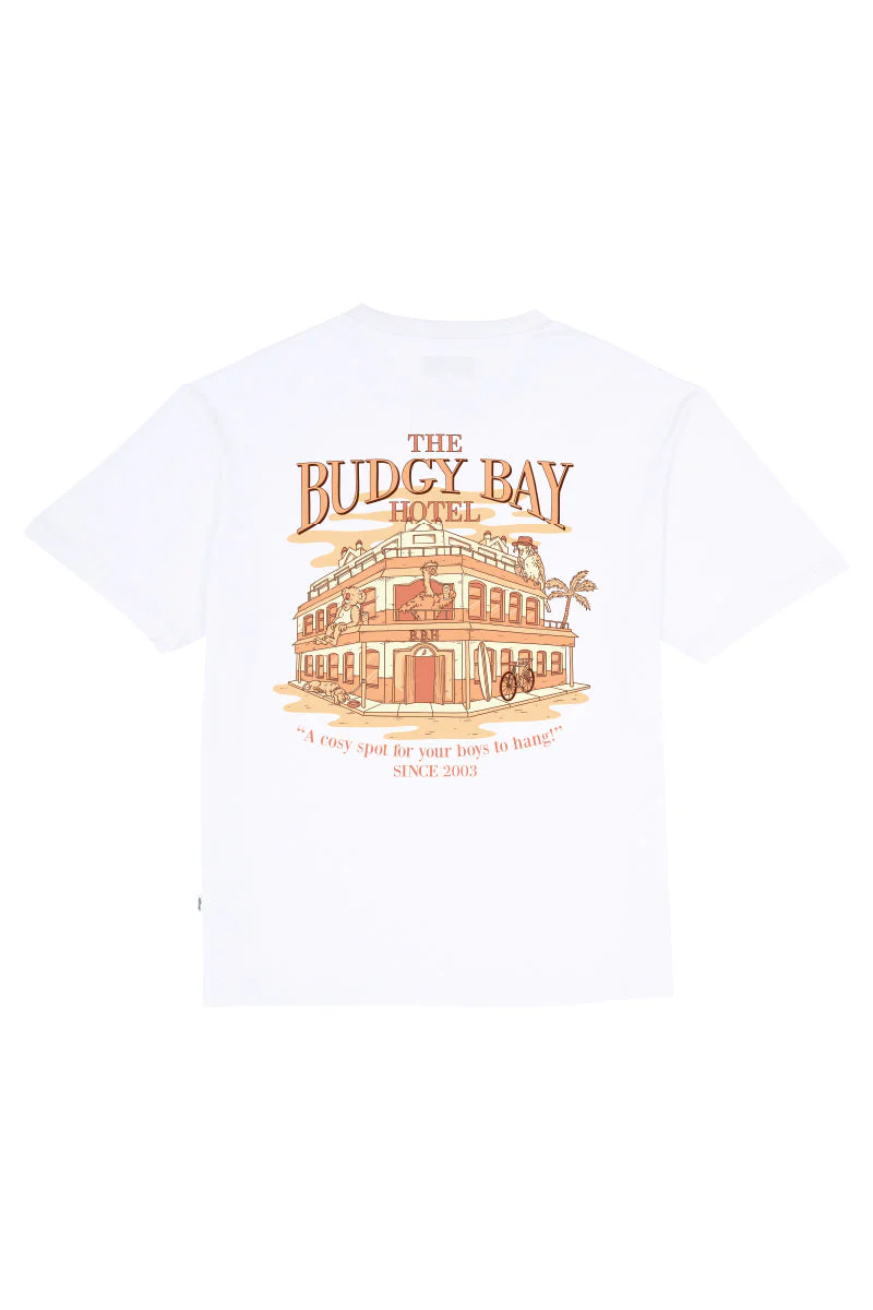 White Tee with Budgy Bay Hotel - Image 5