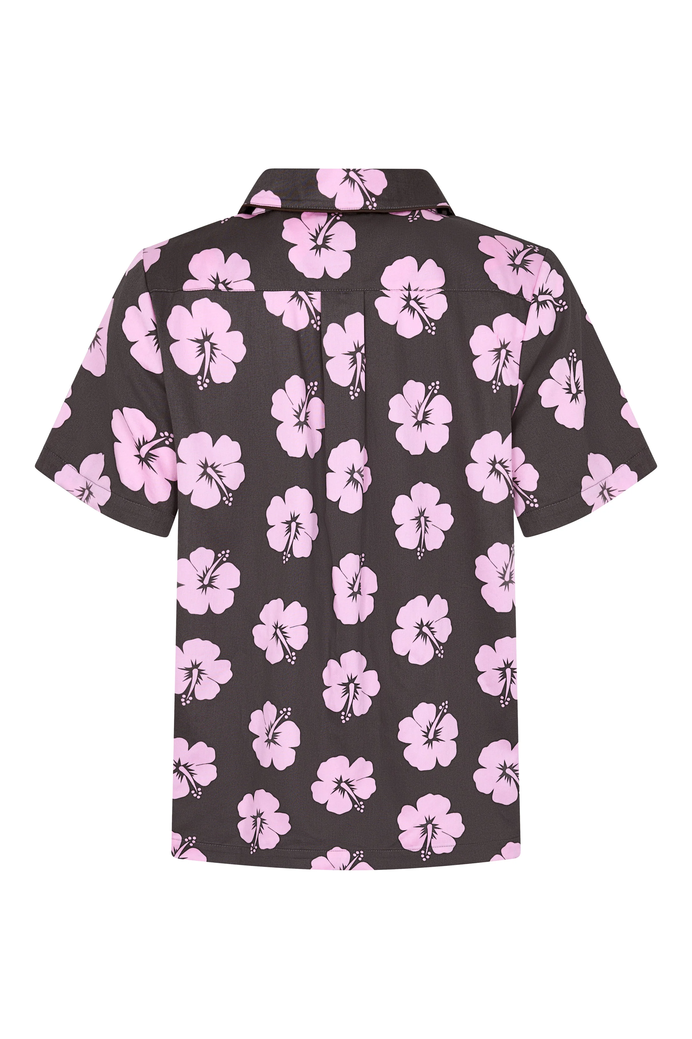 Women's Pyjama Set in Brown and Pink Hibiscus - Image 5