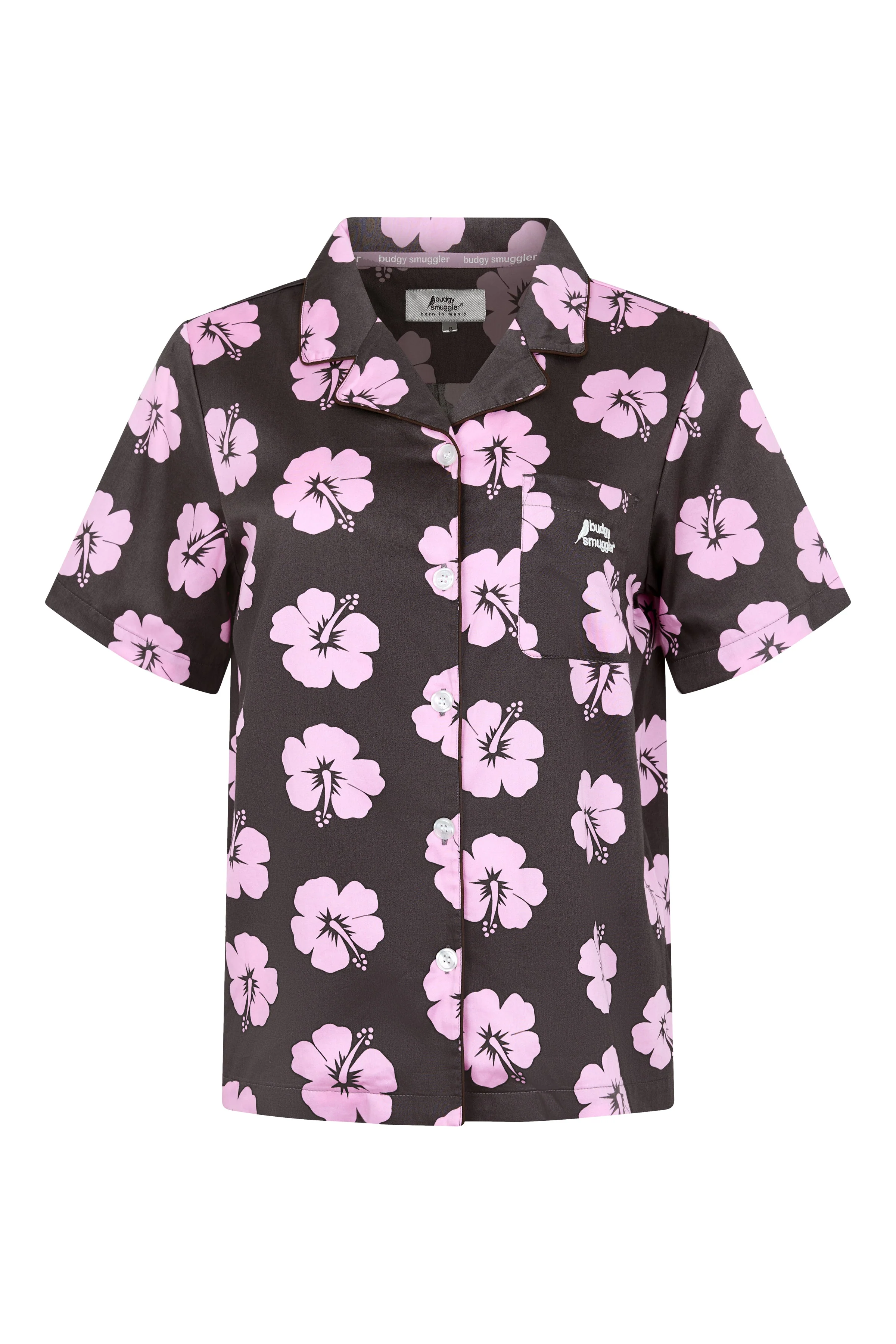 Women's Pyjama Set in Brown and Pink Hibiscus - Image 6